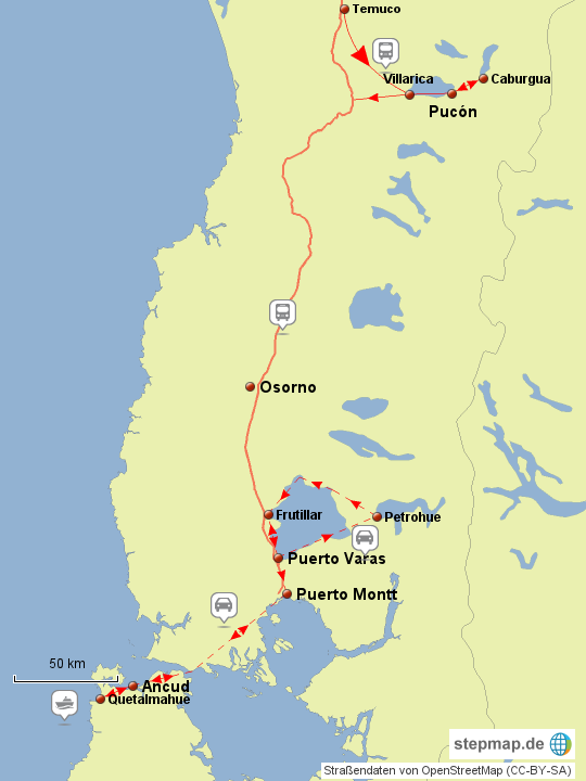 Auswandern nach Chile - Leben im kleinen Süden - Karte der chilenischen Schweiz zwischen Pucon und Chiloe